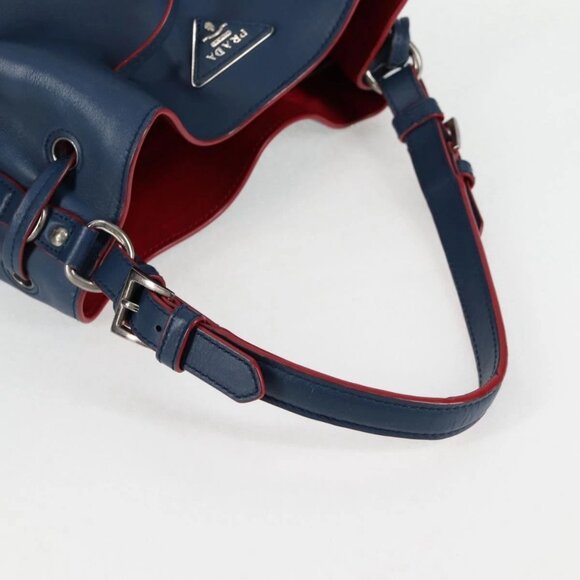 PRADA Shoulder Bag Leather Blue Silver Auth - Picture 7 of 16